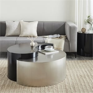 ying yang modern style coffee table made with iron sheet frame in black & silver