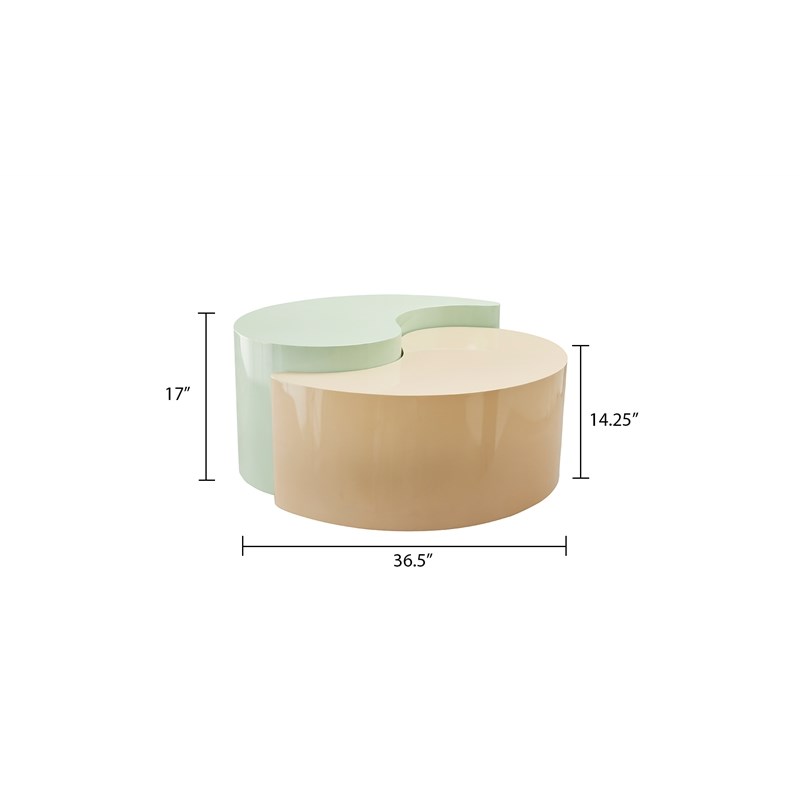Ying Yang Modern Iron Sheet Frame Round Coffee Table in Mint and Taupe