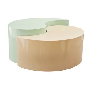 Ying Yang Modern Iron Sheet Frame Round Coffee Table in Mint and Taupe