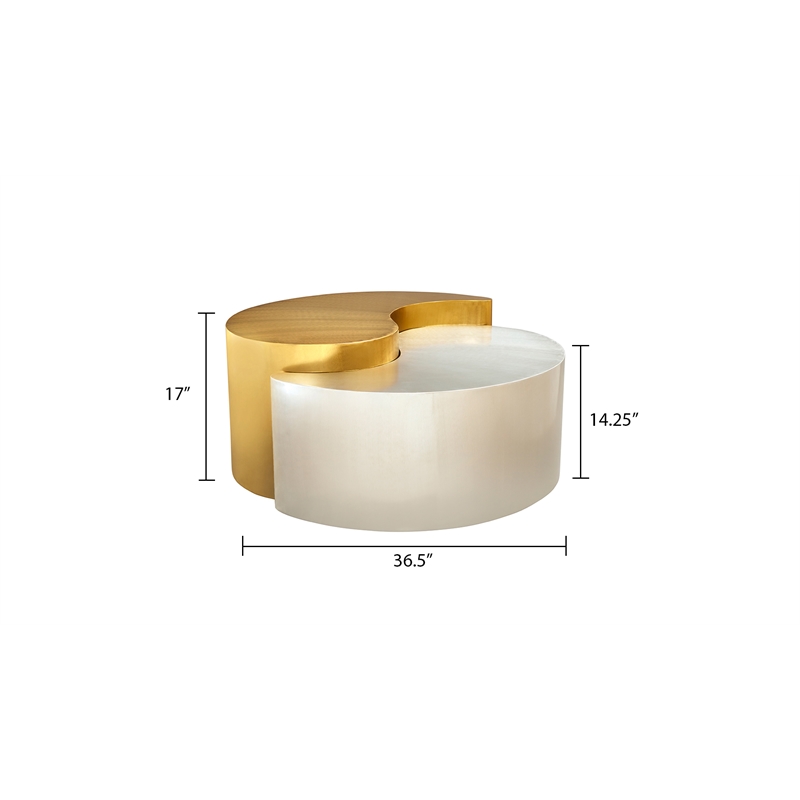 Ying Yang Modern Iron Sheet Frame Round Coffee Table in Gold and Silver