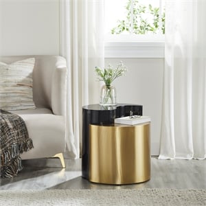 Ying Yang Modern Style End Table Made with Iron Sheet Frame in Black & Gold