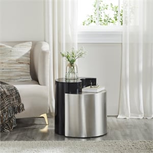 Ying Yang Modern Style End Table Made with Iron Sheet Frame in Black & Silver