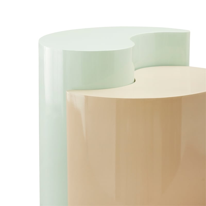 Ying Yang Modern Style End Table Made with Iron Sheet Frame in Mint & Taupe