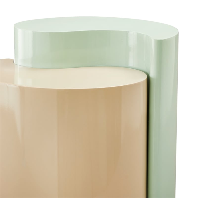 Ying Yang Modern Style End Table Made with Iron Sheet Frame in Mint & Taupe