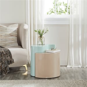 Ying Yang Modern Style End Table Made with Iron Sheet Frame in Mint & Taupe