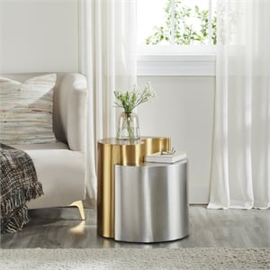 Ying Yang Modern Style End Table Made with Iron Sheet Frame in Gold & Silver
