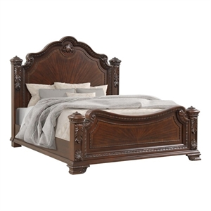 Vintage Traditional Style Queen Bed Made With Wood in Walnut