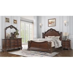 Vintage Traditional Style King 4PC Bedroom Set Made With Wood in Walnut