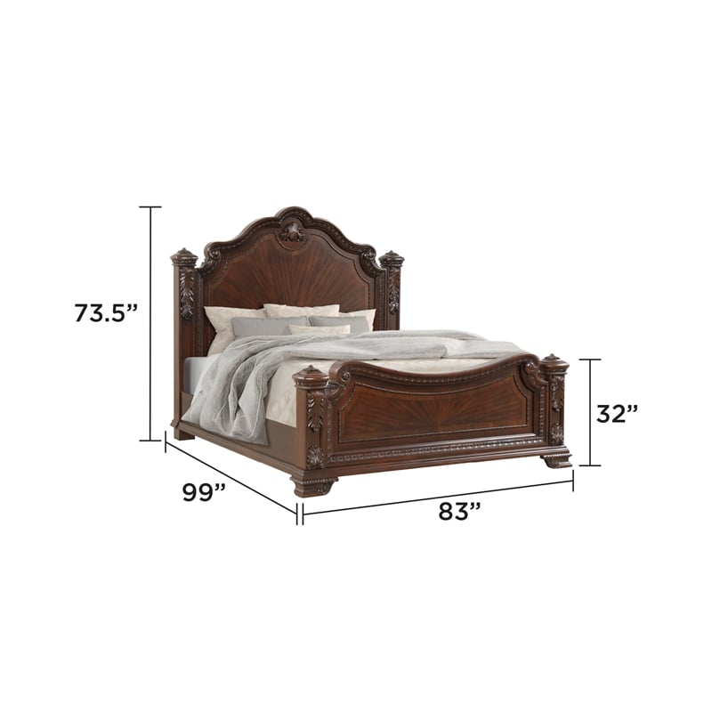 Vintage Traditional Style King 4PC Bedroom Set Made With Wood in Walnut