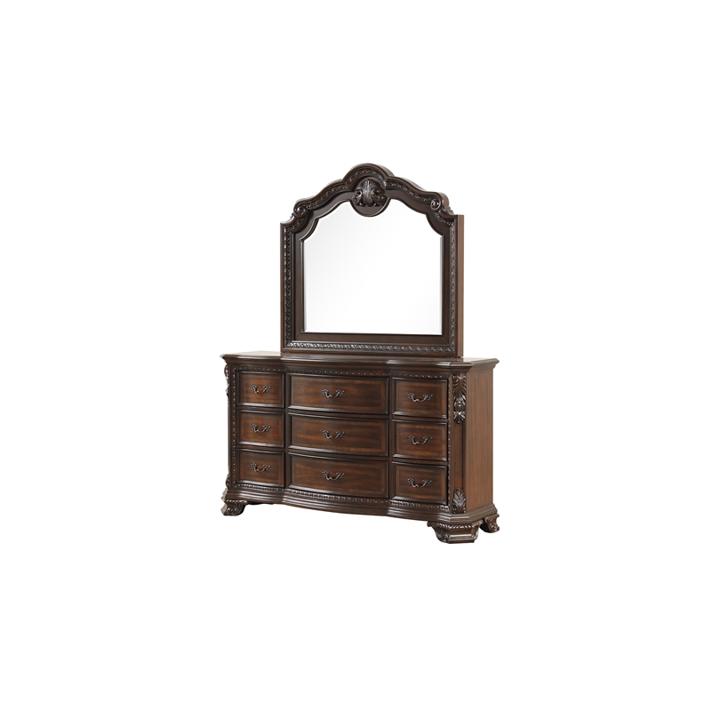 Vintage Traditional Style King 4PC Bedroom Set Made With Wood in Walnut