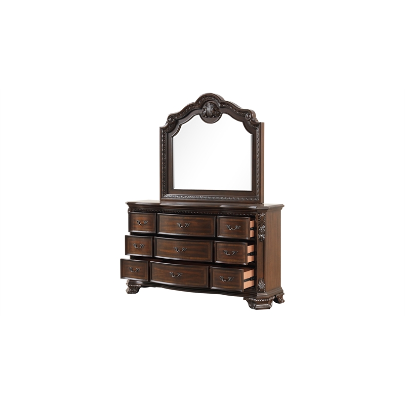 Vintage Traditional Style King 4PC Bedroom Set Made With Wood in Walnut