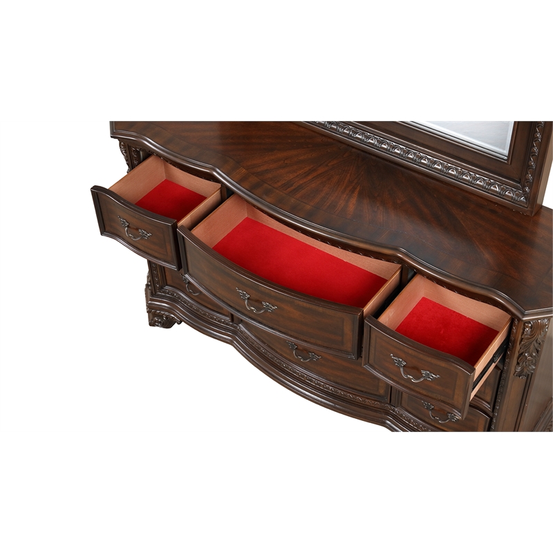 Vintage Traditional Style King 4PC Bedroom Set Made With Wood in Walnut