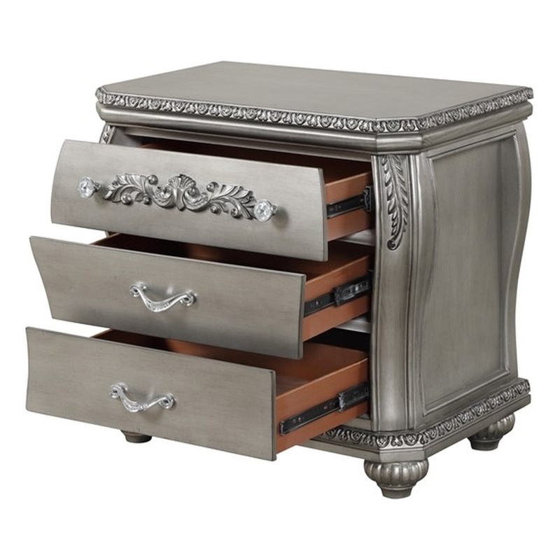 Destiny Traditional style 3-Drawer Nightstand Made With Wood in Silver