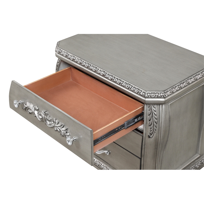 Destiny Traditional style 3-Drawer Nightstand Made With Wood in Silver