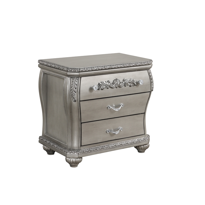 Destiny Traditional style 3-Drawer Nightstand Made With Wood in Silver