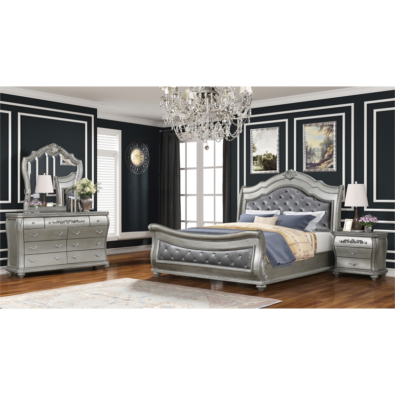 Destiny Traditional style 3-Drawer Nightstand Made With Wood in Silver