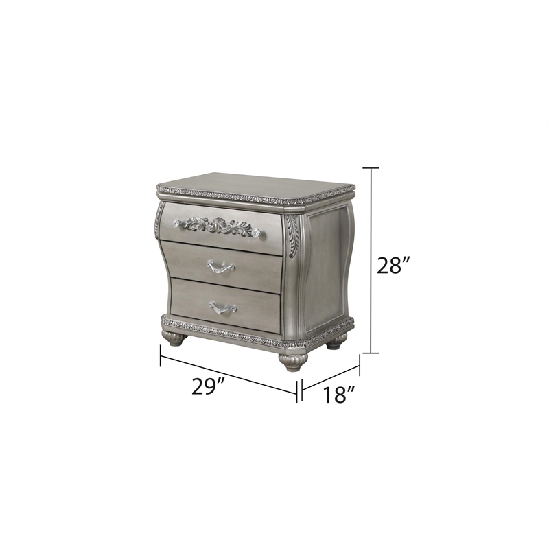 Destiny Traditional style 3-Drawer Nightstand Made With Wood in Silver