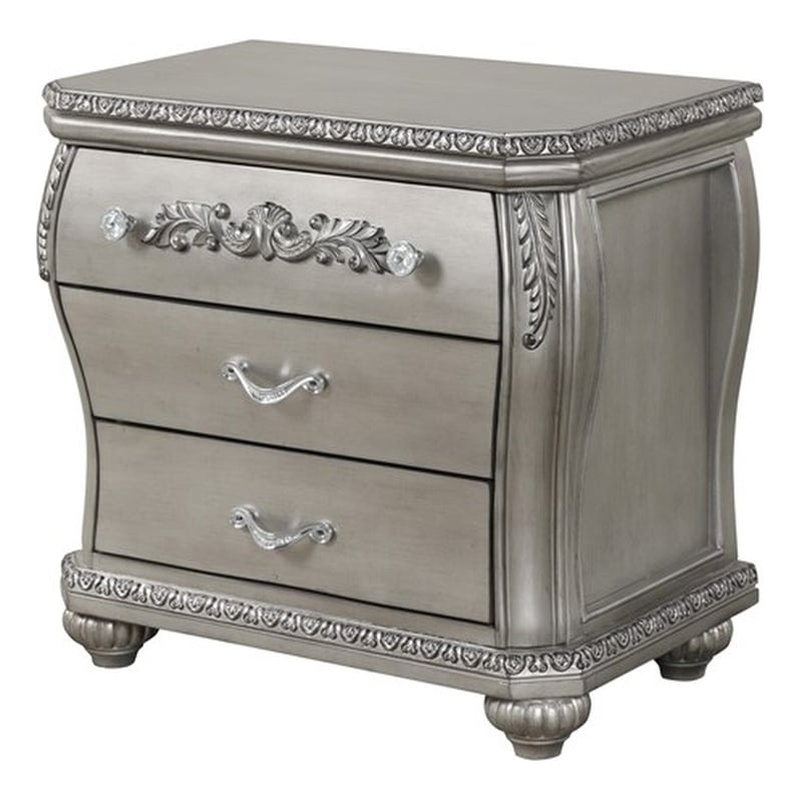 Destiny Traditional style 3-Drawer Nightstand Made With Wood in Silver