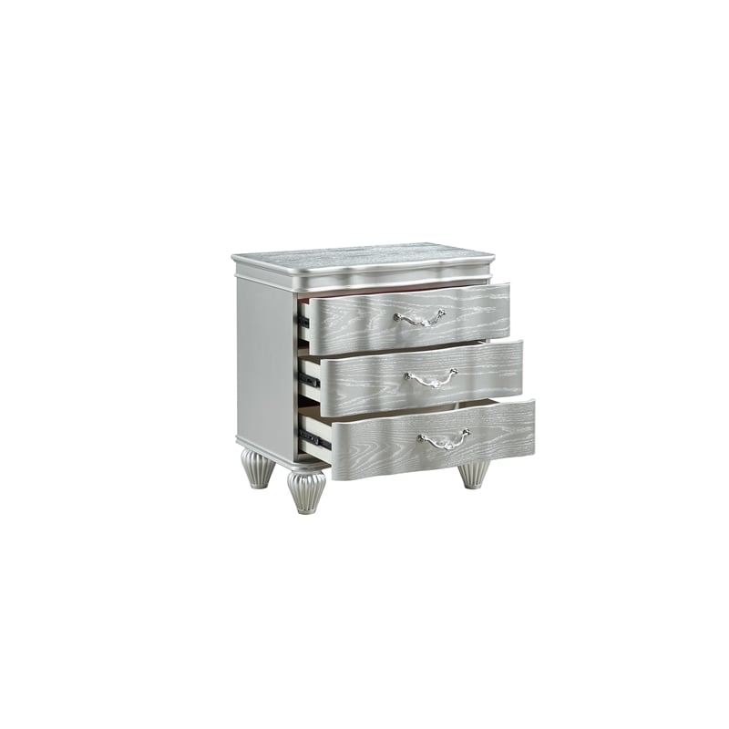 Landmark Traditional Style 3-Drawer Nightstand Made With Wood in Silver color