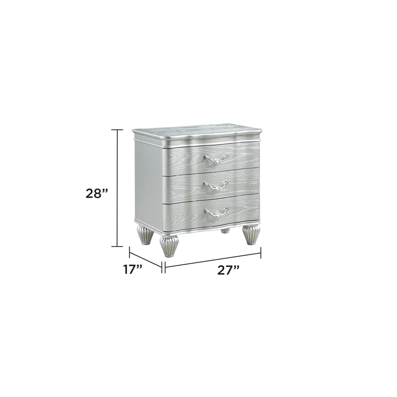 Landmark Traditional Style 3-Drawer Nightstand Made With Wood in Silver color