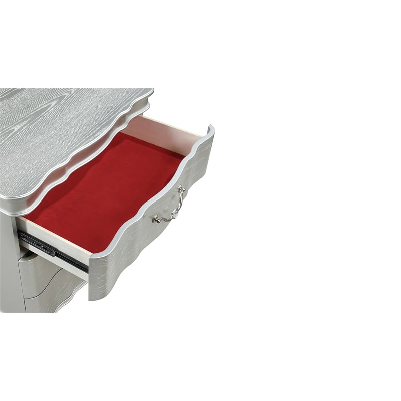 Landmark Traditional Style 3-Drawer Nightstand Made With Wood in Silver color