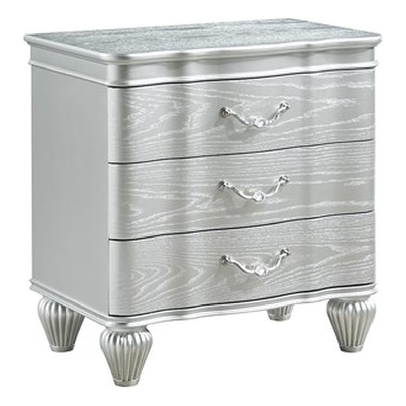 Landmark Traditional Style 3-Drawer Nightstand Made With Wood in Silver color