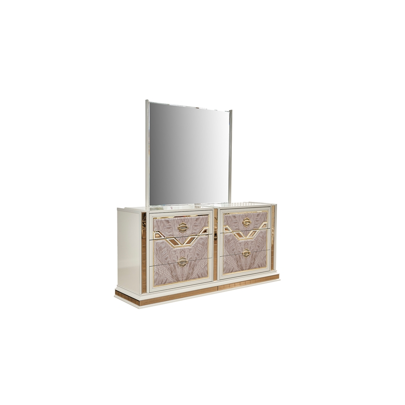 Omary Traditional Style Mirror with gold Accent made with Wood in Beige