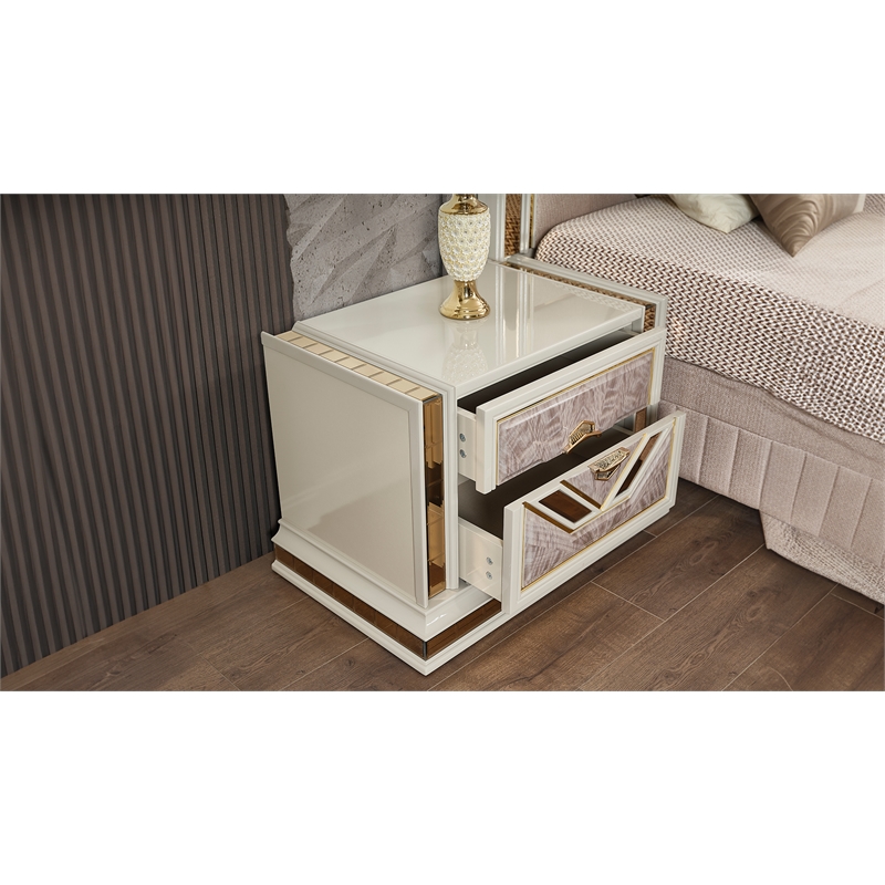 Omary Traditional Style Nightstand with gold Accent made with Wood in Beige