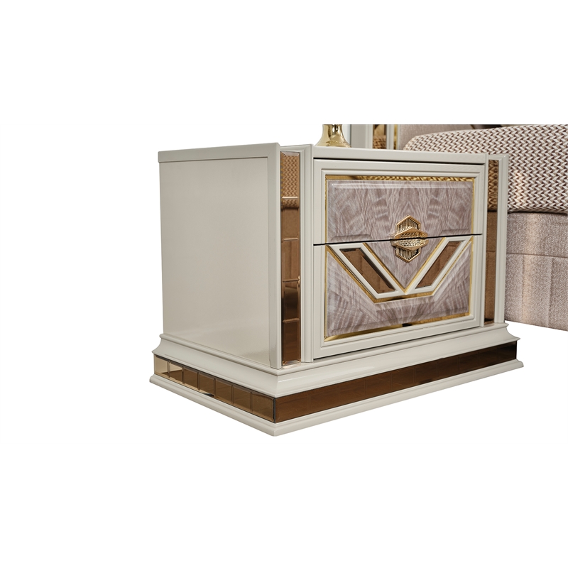 Omary Traditional Style Nightstand with gold Accent made with Wood in Beige