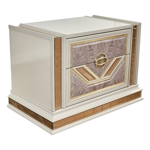 Omary Traditional Style Nightstand with gold Accent made with Wood in Beige