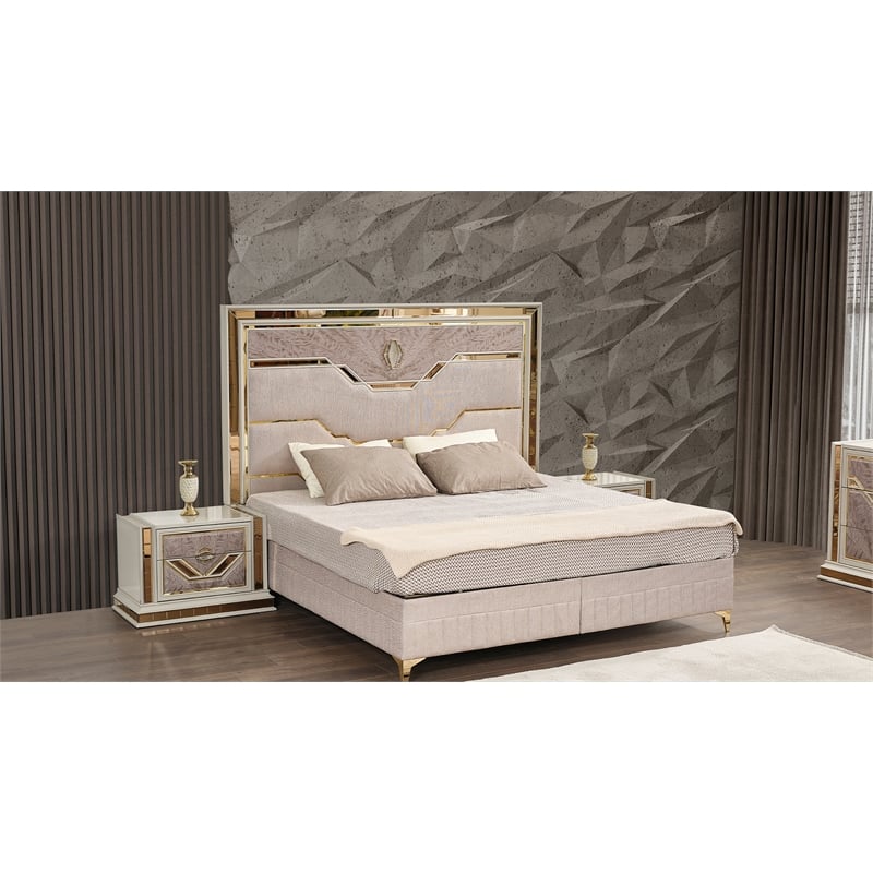 Omary Traditional Style Nightstand with gold Accent made with Wood in Beige