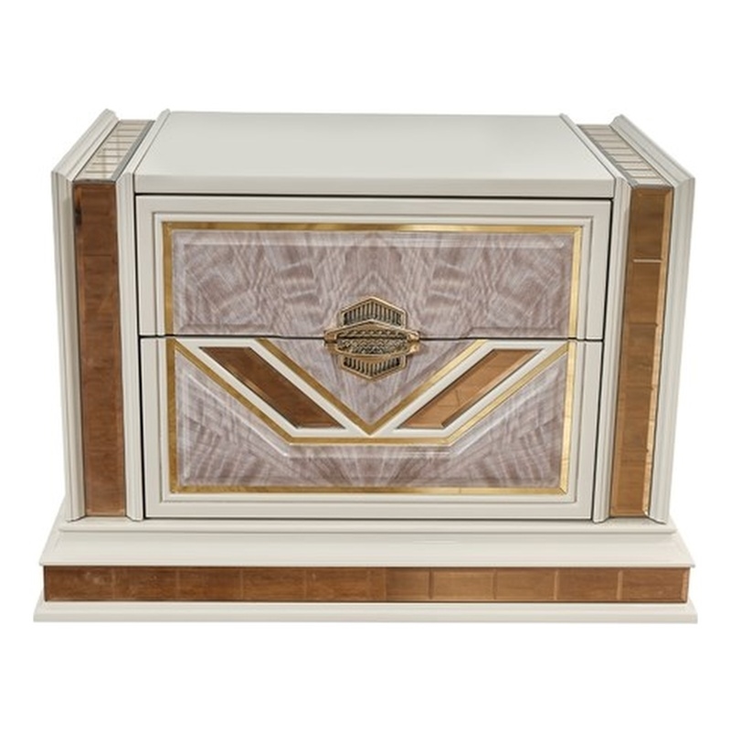 Omary Traditional Style Nightstand with gold Accent made with Wood in Beige