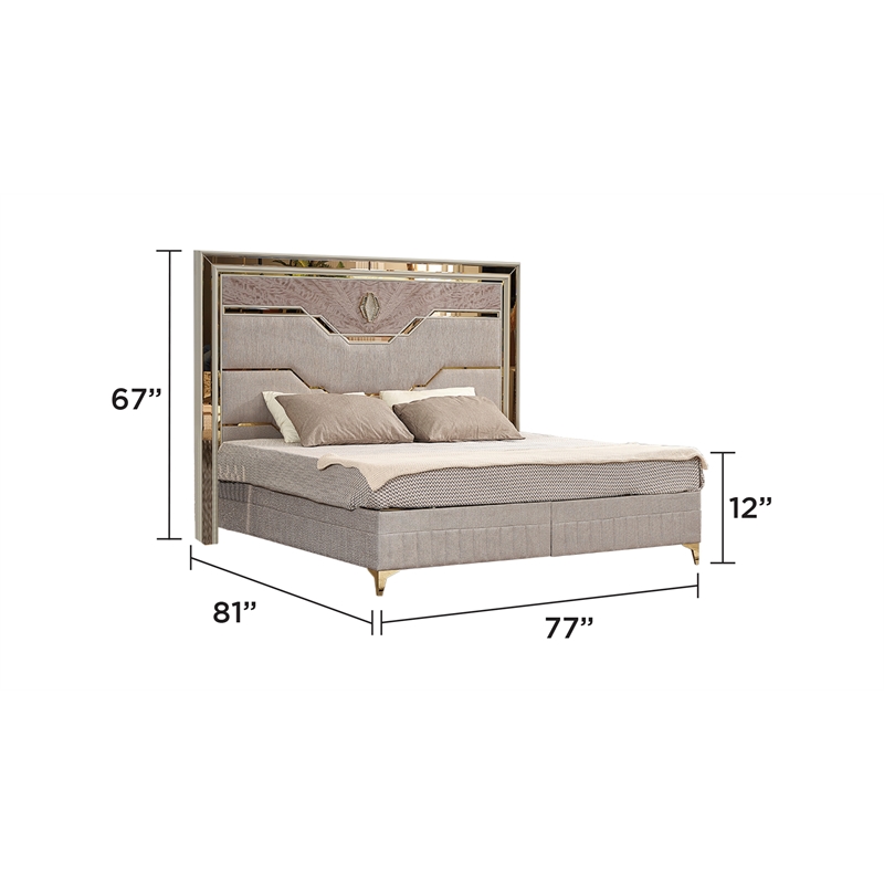 Omari Traditional Style king Size Bed with gold Accent made with Wood in Beige