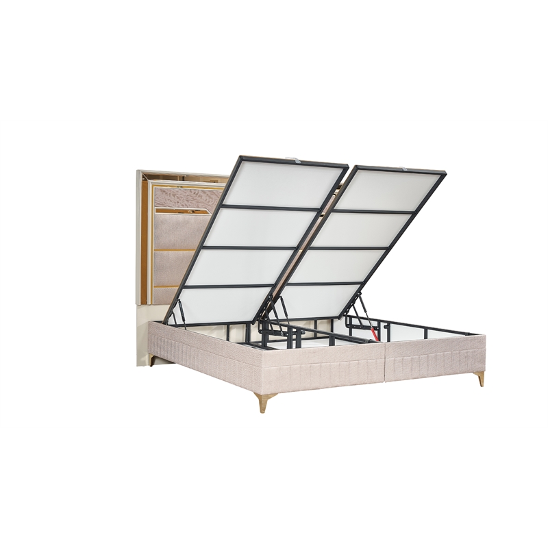 Omari Traditional Style king Size Bed with gold Accent made with Wood in Beige