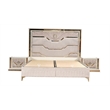 Omary Traditional Style Queen Size Bed with gold Accent made with Wood in Beige