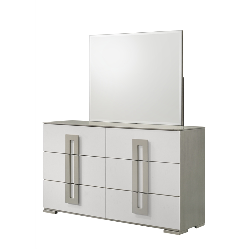 Olivia Contemporary Style Mirror with Metallic Accents Made with wood in White