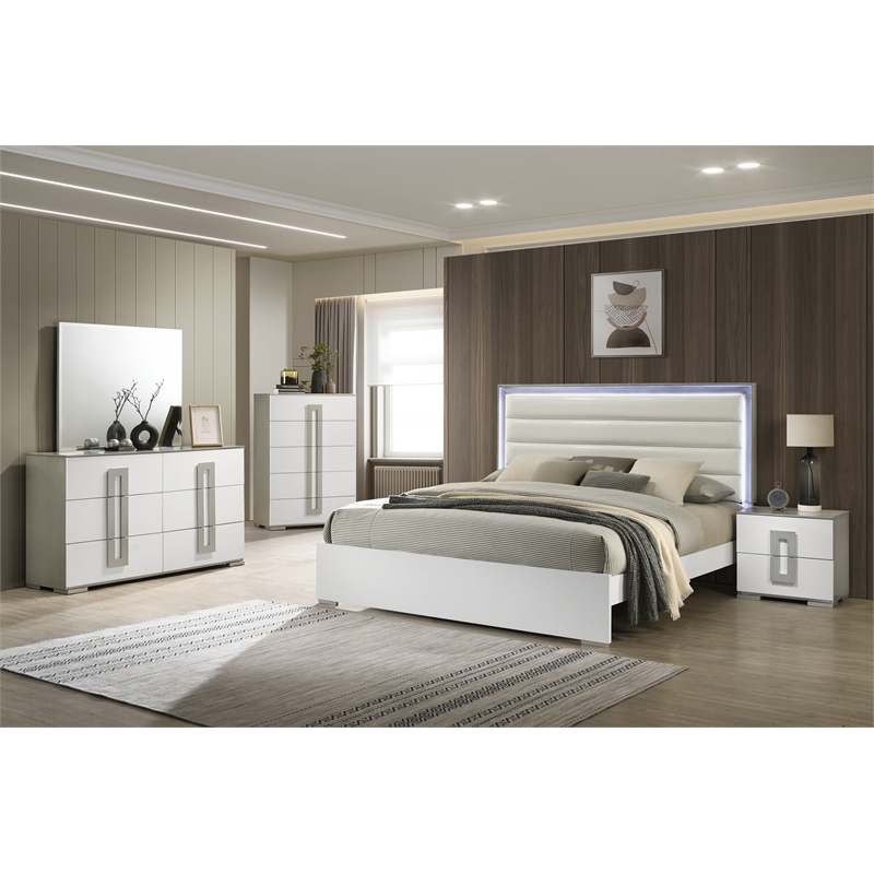 Olivia Contemporary Style Nightstand Made with Metallic Accents & wood in White
