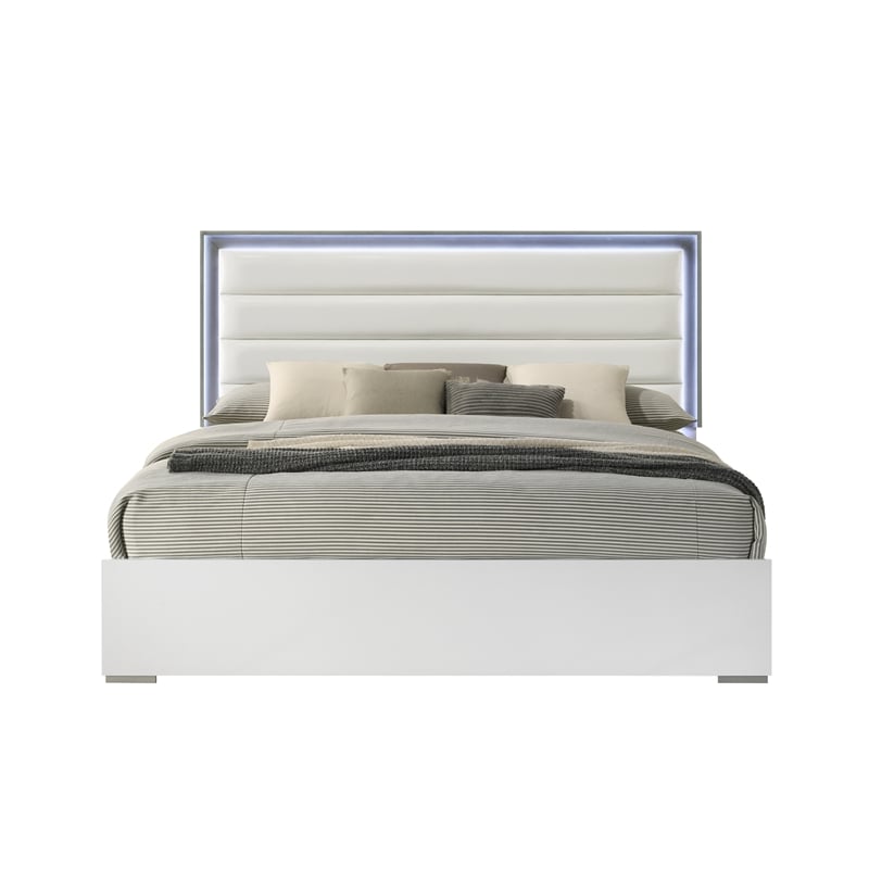 Olivia Contemporary Style Upholstered King Bed Made with wood in White