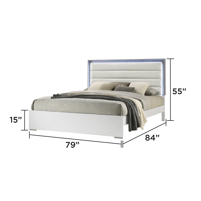 Olivia Contemporary Style Upholstered King Bed Made with wood in White