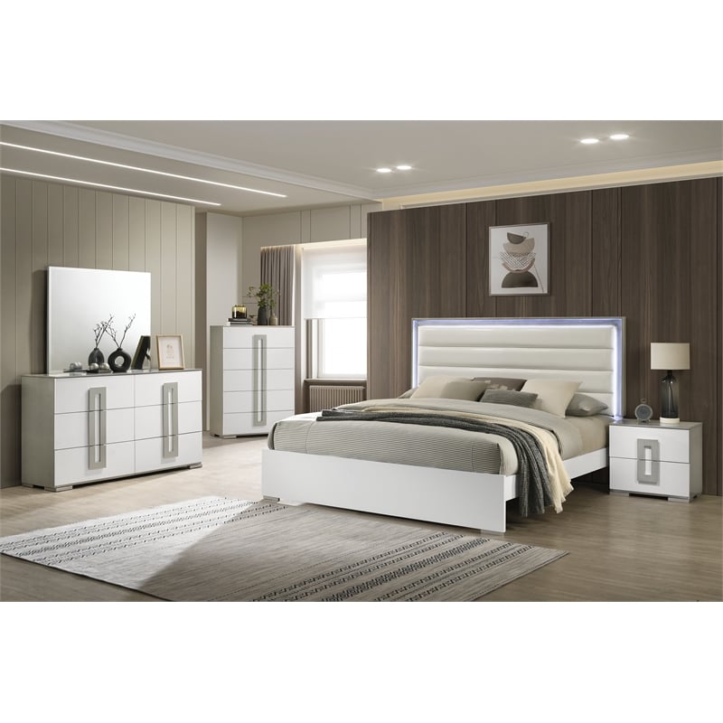 Olivia Contemporary Style Upholstered King Bed Made with wood in White