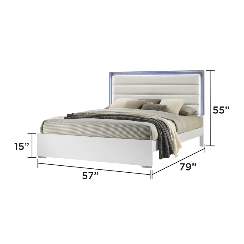 Olivia Contemporary Style Upholstered Full Bed Made with wood in White Color