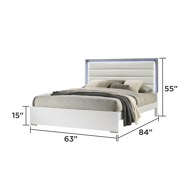 Olivia Contemporary Style Upholstered Queen Bed Made with wood in White Color