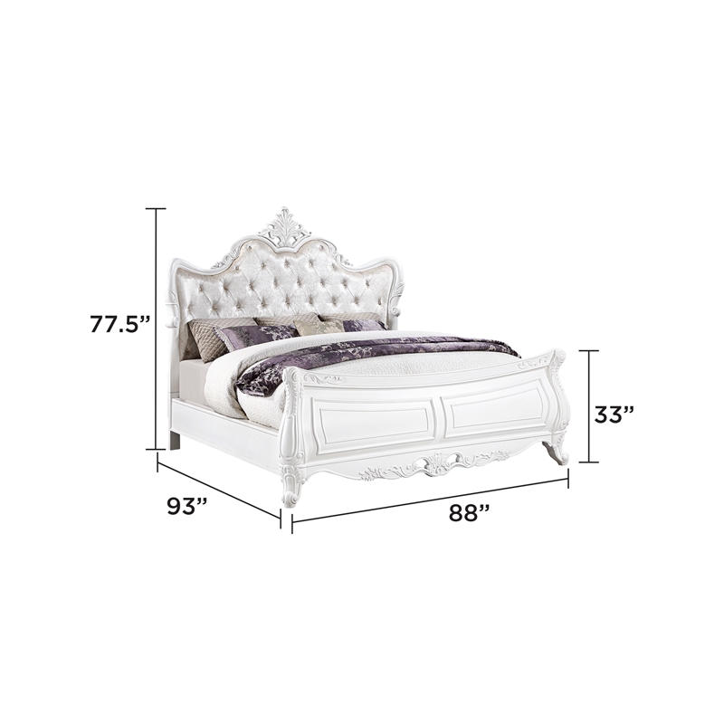 Opulence Traditional Style King Bed Made With Wood in Pearl White