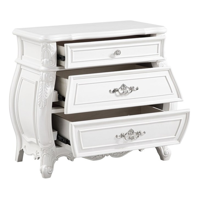 Opulence Traditional Style 3-Drawer Nightstand Made With Wood in Pearl White