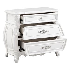 Opulence Traditional Style 3-Drawer Nightstand Made With Wood in Pearl White