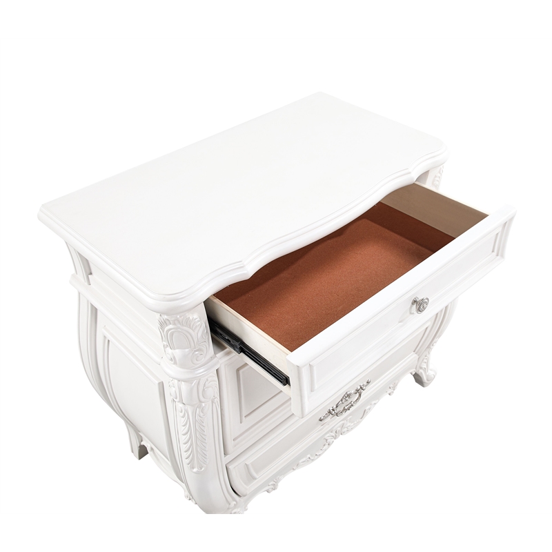 Opulence Traditional Style 3-Drawer Nightstand Made With Wood in Pearl White
