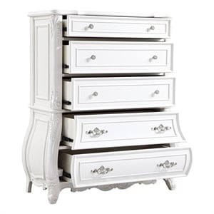 Opulence Traditional Style 5-Drawer Chest Made With Wood in Pearl White
