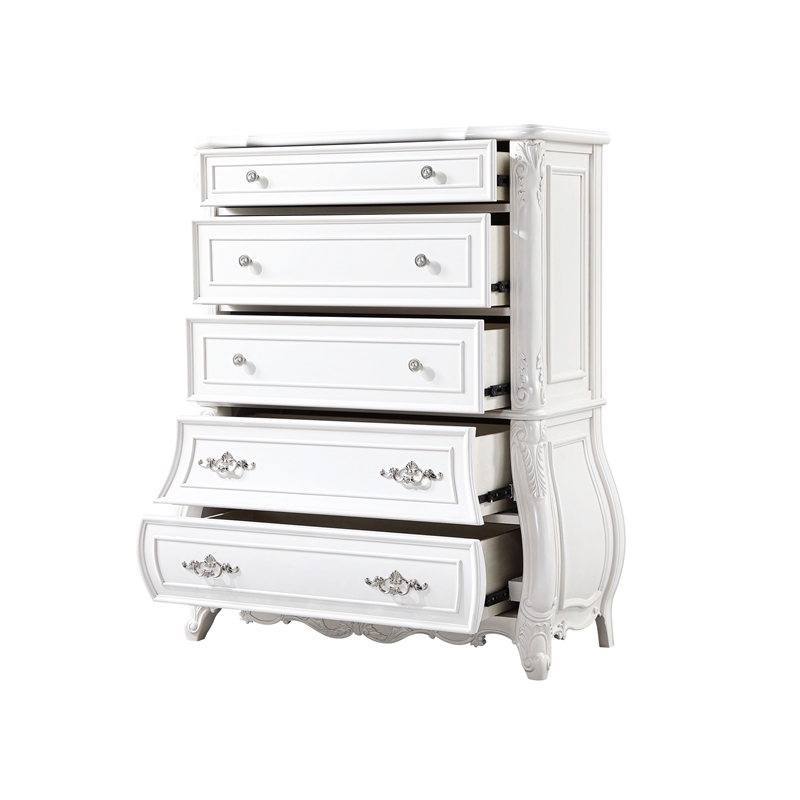 Opulence Traditional Style 5-Drawer Chest Made With Wood in Pearl White