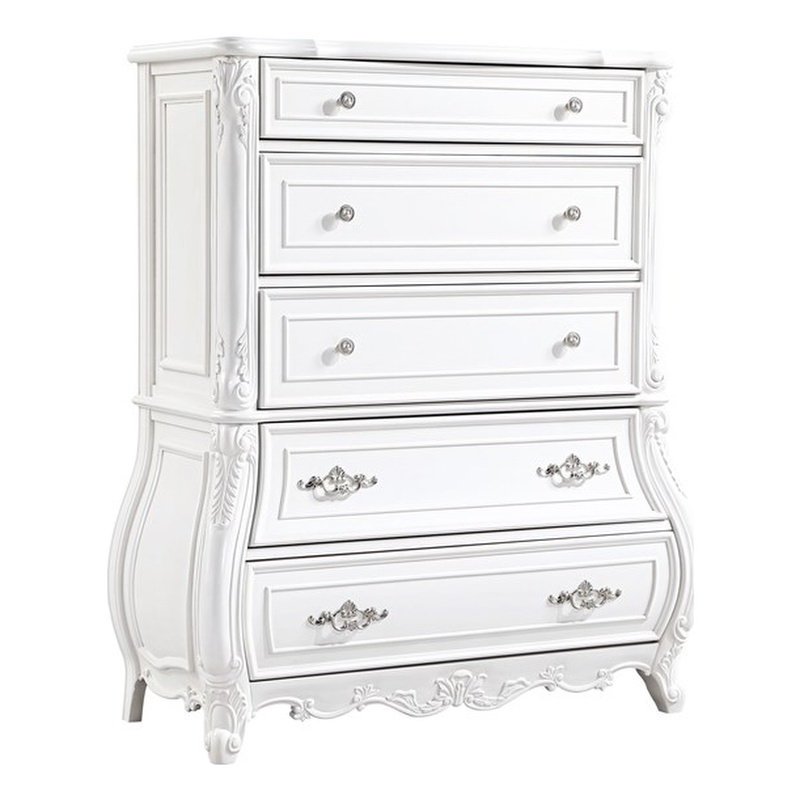 Opulence Traditional Style 5-Drawer Chest Made With Wood in Pearl White