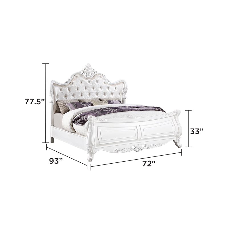 Opulence Traditional Style Queen 4PC Bedroom Set Made With Wood in Pearl White